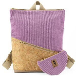 HANDMADE Noas Berlin Purple Lilac Corduroy / Natural Gold Beige Cork Backpack
